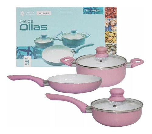 Bateria Kit Cocina Acero  Cerámica Ollas Cacerola 3 Piezas