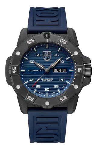 Reloj Luminox Master Carbon Seal Automático Xs.3863 Original Color De La Malla Azul Color Del Bisel Negro Color Del Fondo Azul