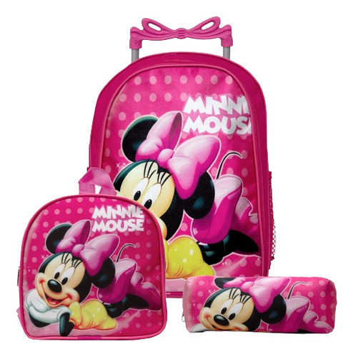 Kit Mochila Escolar Infantil Minnie Mouse Disney De Rodinha