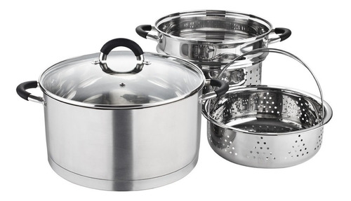 Set Olla Cola Pasta Y Vaporera Acero Inox 24 Cm Hudson Color Gris