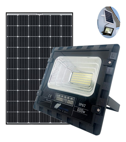 Refletor Solar De Led Slim 600w Holofote Placa Solar 6500k