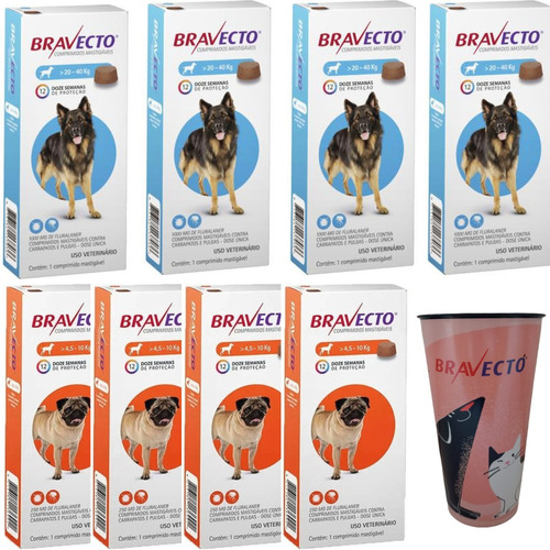 Bravecto Anti Pulga Carrapato Combo 4 - 4,5a10 + 4 - 20a40kg