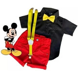 Conjunto Infantil Mickey Camisa + Bermuda+ Kit Suspensório 