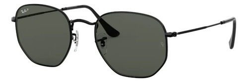 Anteojos De Sol Polarizados Ray-ban Round Hexagonal Flat Lenses Mediano Con Marco De Acero Color Polished Black, Lente Green De Cristal Clásica, Varilla Polished Black De Acero - Rb3548n