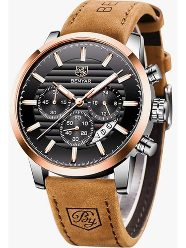 Reloj Benyar Cuero Casual Para Hombre Cronógrafo Y Fechador