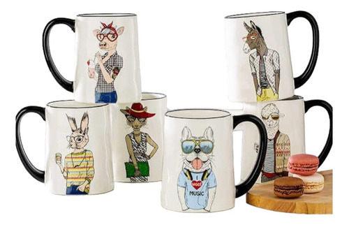 Tazas Café Cerámica Diseño Animal Grande 518 Ml 6 Pzas.