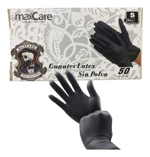 Maxcare® 50pcs Guante Negro Látex Sin Polvo
