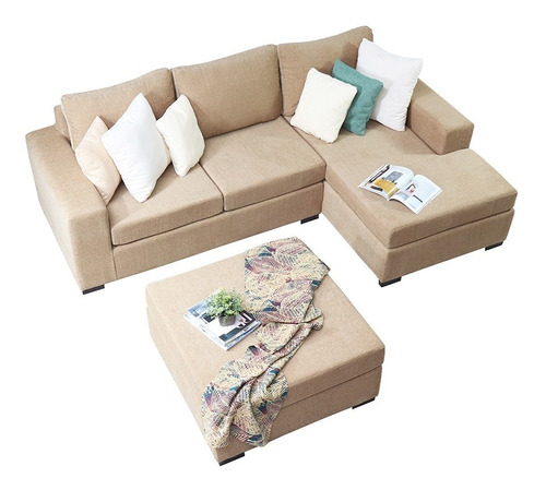 Sillon Sofa + Puff 3 Modulos Versatil Chenille Fullconfort