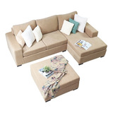 Sillon Sofa + Puff 3 Modulos Versatil Chenille Fullconfort