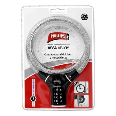 Candado De Clave Cadena Bicicleta Moto Phillips Alta Seg Neg Negro