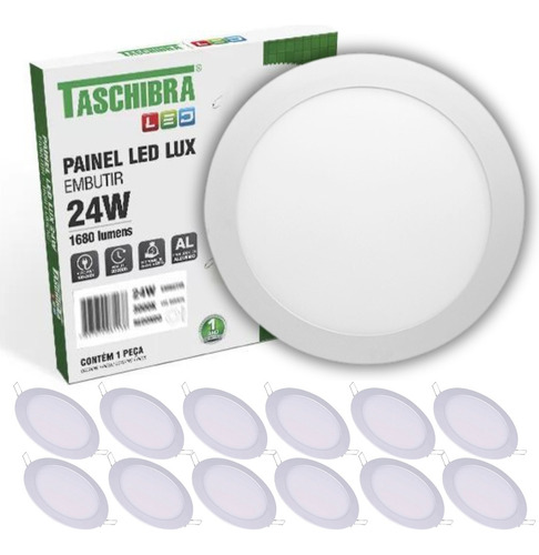 Kit 12un Painel Led Taschibra Embutir Redondo 24w 6500k Cor Branco 110v/220v