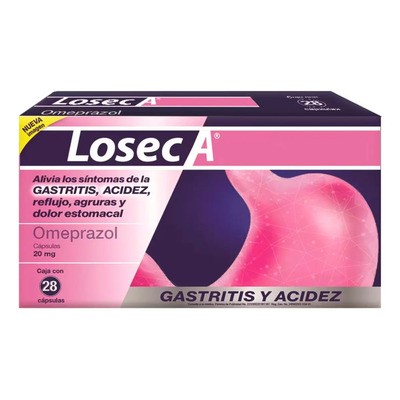Caja Con 28 Cápsulas Para La Gastritis Y Acidez 20mg C\u002Fu Losec A | Envío gratis