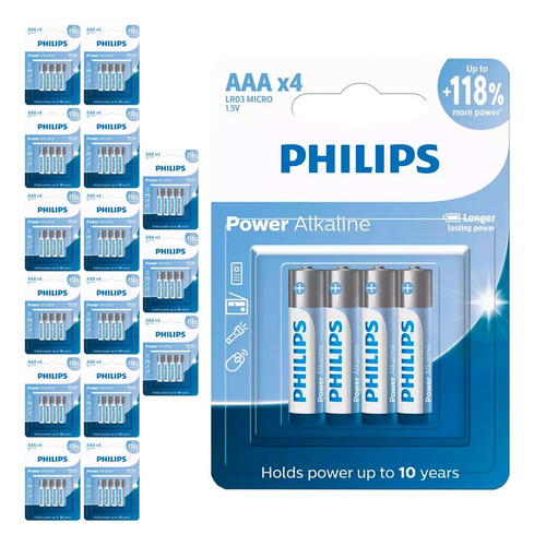 64 Pilhas Alcalinas Aaa 3a Palito Philips 16 Cart