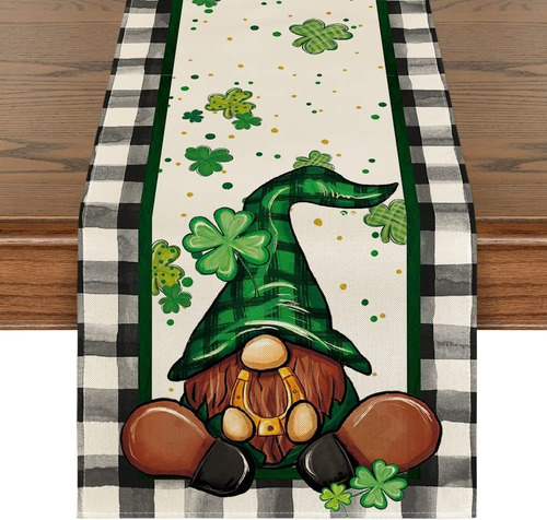 Camino De Mesa Buffalo Plaid Shamrock Gnome Para El Día De S