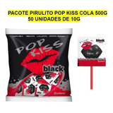 Pacote Pirulito Pop Kiss Black Cola 500g - 50 Unids De 10g