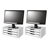 Conj. 2 Suportes Monitor Mdf Branco Com 3 Gavetas Brancas