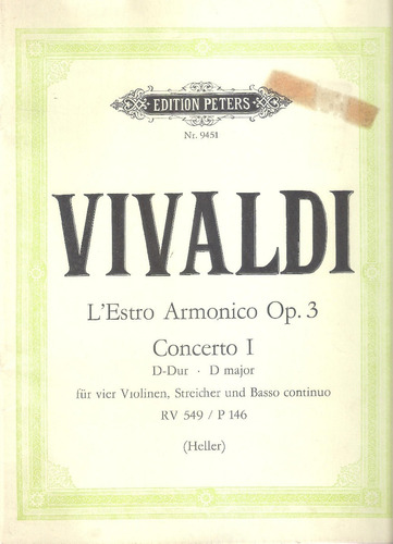 Vivaldi, L'estro Armonico Concierto I, Re Mayor, Peters