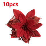 10 Piezas De Flores De Pascua Rojas Y Doradas De 14 Cm/5,8 P