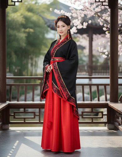 Vestido Tradicional Chino Adulta Hanfu Negro Y Rojo Tallas | Envío gratis