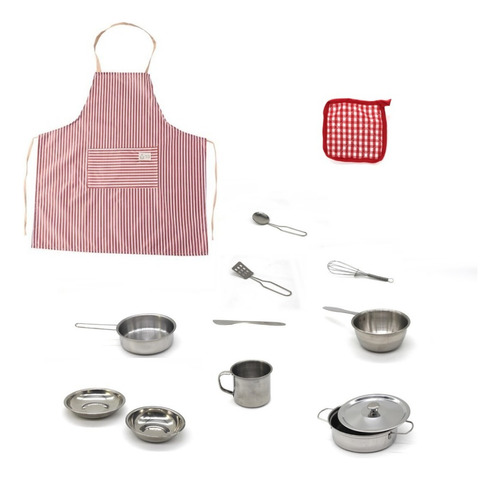 Kit Cocina Con Delantal Y Accesorios Para Niños 25-2c Color Rojo