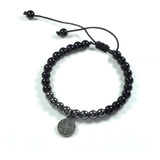 Pulsera San Benito. Obsidiana Y Hematite. Unisex