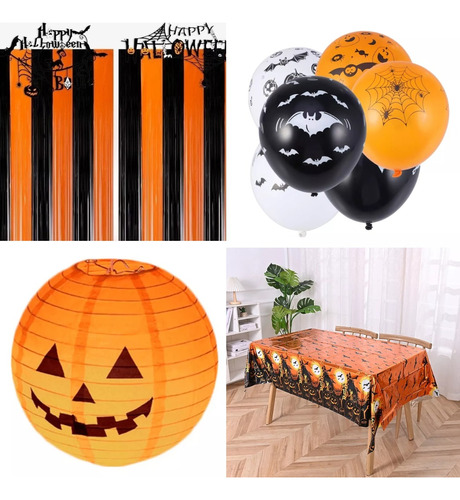 Kit Decoração De Halloween Com Bexigas Cortina Balão Abobora