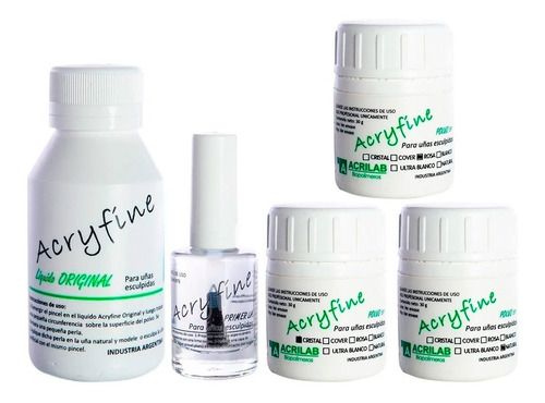 Kit Acryfine Acrilicas Polimeros + Primer + Monomero 100ml 