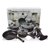 Juego Olla Bateria Mas Utencilios Cocina 13 Piezas Negro