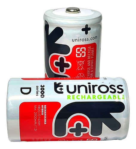 D Tamaño D Uniross 2 Piezas 3000mah Hr20 Recargables