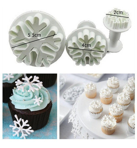  Cortante Expulsor Copos Nieve (x3 Uni) Fondant Pasta Goma