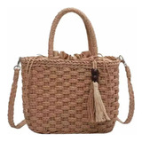 Bolsa De Paja/mimbre Crossbody Chica Para Playa