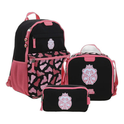 Mochila Lonchera Y Lapicera Chenson Super Mario Tonsker Escolar Negro Y Rosa Ninas Mb70669-kc3 Diseño De La Tela Liso | Envío gratis