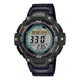 Reloj Casio Illuminator Sgw-100-3av E-watch Correa Negro Bisel Verde Oscuro Fondo Gris