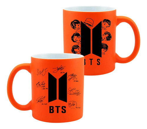 Mug Neon Bts Firmas Personajes Naranja Exclusivo