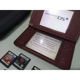 Nintendo Dsi Xl Burgundy  + 1 Case + 1 Carregador + 1 Caneta + 4 Jogos Originais + 2 Cartões Sd 32 E 64 Gb + Cartão R4 - Leia O Anuncio