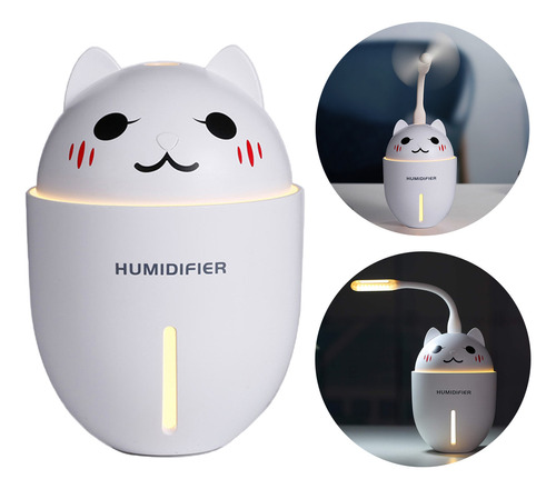 Humidificador Gato Con Ventilador Y Linterna Usb Led Mt8726