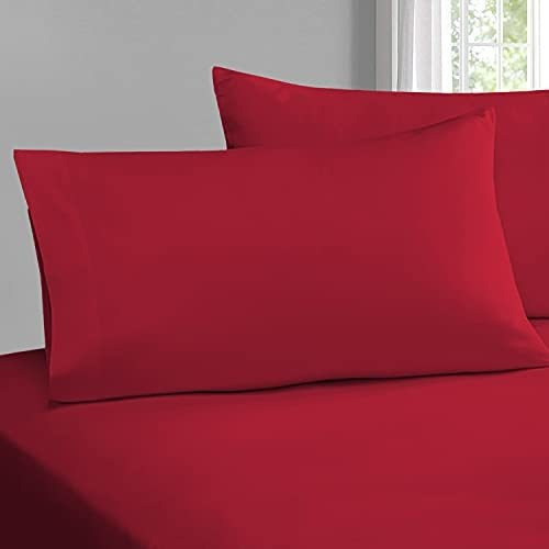 Fundas Para Almohada Queen De Algodon 400 Hilos Rojo Intenso