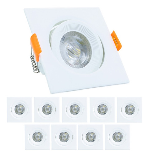 10 Spot Super Led 3w Quadrado Direcionavel Sanca Gesso Teto Cor Branco Frio 110v/220v (bivolt)