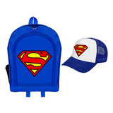 Combo Mochila Infantil + Gorra Trucker Premium Superman 