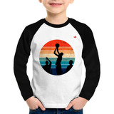 Camiseta Raglan Infantil Basquete Vintage Sunset Longa