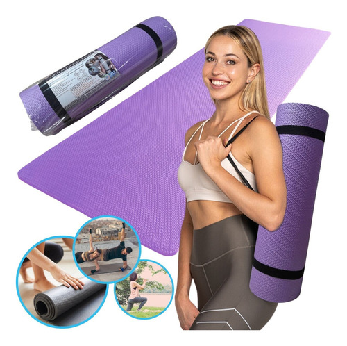 Tatame Esteira Para Yoga Exercícios Físicos Lilás 1,80m X 53cm X 10mm Rdj