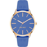 Nine West ®. Reloj De Mano Mujer Piel Vegana 38mm 2752rgnv Color De La Correa Azul Color Del Bisel Rosa Dorado Color Del Fondo Azul