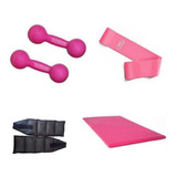 Kit Treine Em Casa Halter 1 Kg + Caneleira 2 Kg + Colchonete Cor Rosa