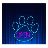 Letrero Led Neon Open Abierto Huella Mascota Ancho 35cm