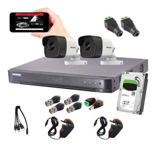 Kit Seguridad Hikvision Dvr Full Hd 4ch + 2 Camara Acusense