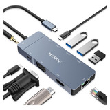 Hub Usb C, Adaptador Tipo 1 C 9 A Vga Hdmi Rj45 Gigabit Usb3