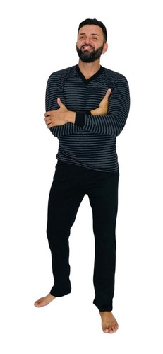 Pijama Hombre Rayado Invierno Algodon Macys 2030