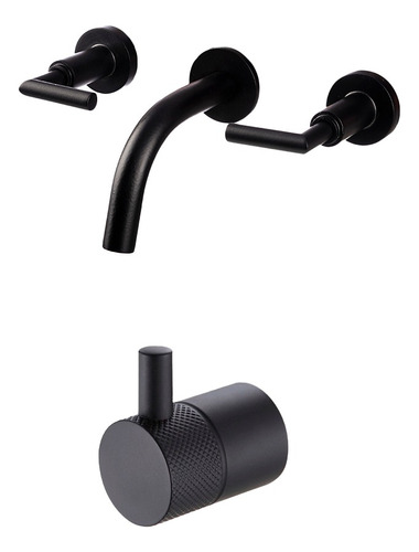 Set Baño Grifería Lavatorio Aqualaf + Percha Peirano Black