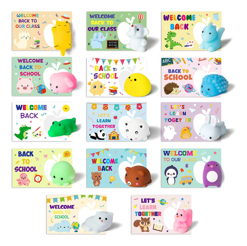 Pack Squishy Antiestres Regreso A Clases 28 Pcs Con Tarjetas