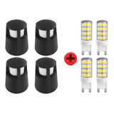 Mini Faro Negro Iluminación Piso Camino G9 Led Cálida Pack 4